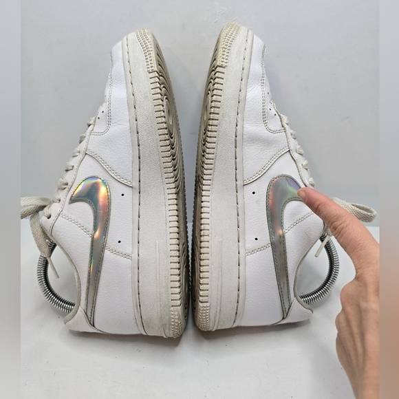 Nike | AF1's Low 'White Irisdescent Swoosh' tennis prep sporty sneakers | WMS 7 - Picture 11 of 14